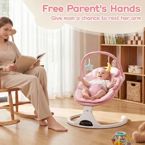 Electric Baby Swing & Bouncer for 0-12m Baby Kids, Remote-Controlled Indoor Rocker with 5 Sway Speeds, 1 Seat Position, 12 Music Tracks, Bluetooth & Portable Pink Unisex Design