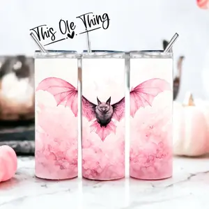Freakin' Bats 20oz Tumbler - Matte Stainless Steel in Blush Pink for Halloween