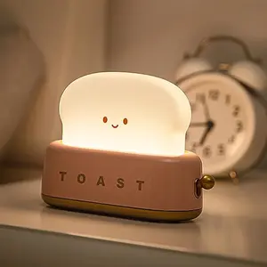 Small Table Lamp, Cute Toast Bread LED Bedroom Nightstand Light with Timer and Rechargeable, Cool Birthday Gift for Baby Kids Children Girls Boys