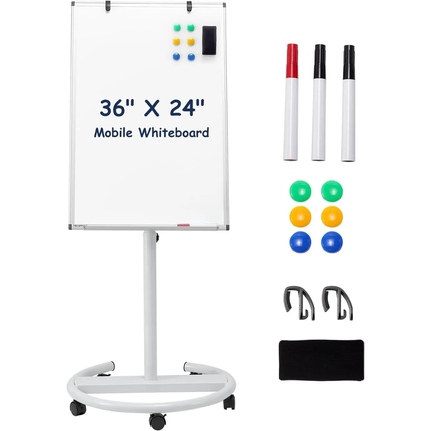 Mobile Whiteboard Standing - 36 X 24 Inches  Dry Erase Easel, Height Adjustable Rolling White Board on Wheels with Flip Chart Hooks, White