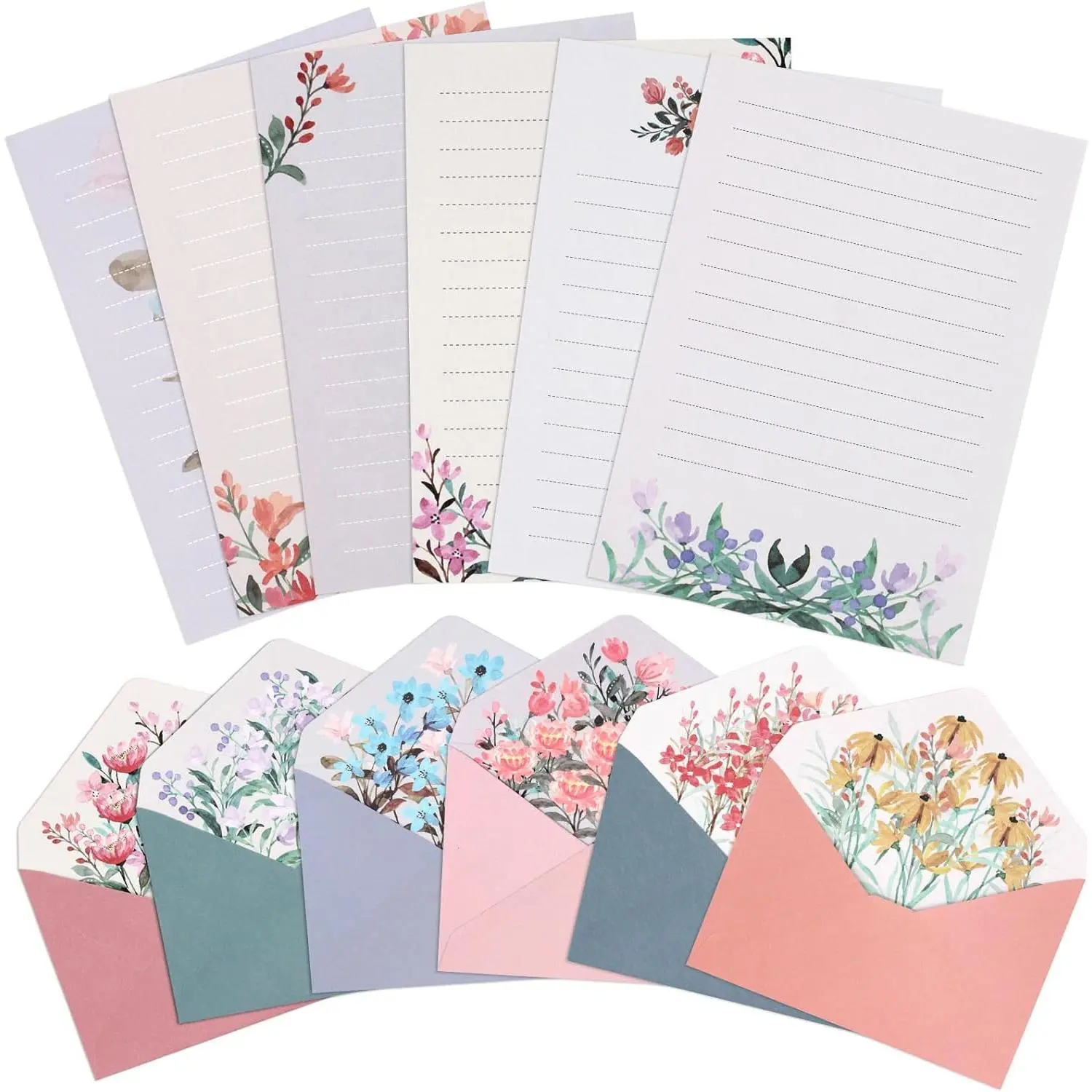 Women's Floral-Themed Lined Paper Stationery Set - 36-Piece with Envelopes for Wedding Invitations, Wishes, Warm Floral-Themed