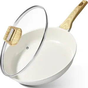 Ceramic Nonstick Frying Pan with Lid - 12" Healthy Non-Toxic Non Stick Skillet Omelette Pans, Induction Compatible Chef Pan, PFAS & PFOA-Free, Dishwasher Safe, Stay Cool Handles