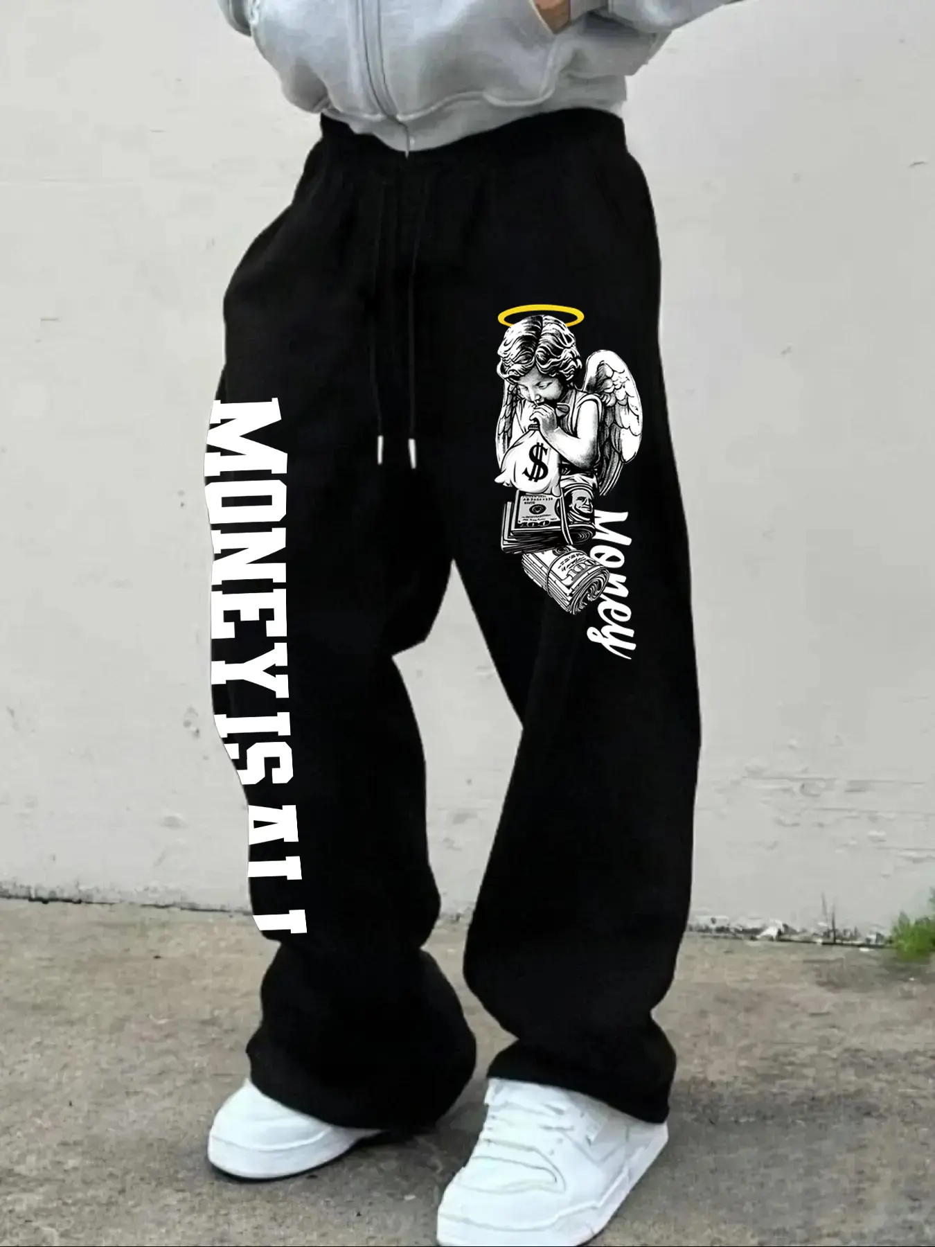 Men's Casual Comfy Sporty Loose-Fit Graphic Sweatpants, Letter Patched Sweatpants, Letter Print Sweatpants, Drawstring Waistband, Adjustable Drawstring Sweatpants, All-Season Comfortable Pants, Perfect for Daily Wear & Outdoor Activities