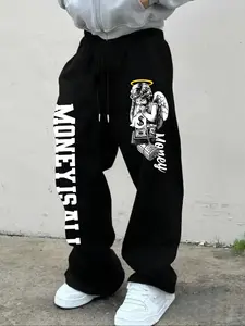 Men's Casual Loose-Fit Graphic Sweatpants, Letter Patched Sweatpants, Letter Print Sweatpants, Drawstring Waistband, All-Season Comfortable Pants, Perfect for Daily Wear & Outdoor Activities