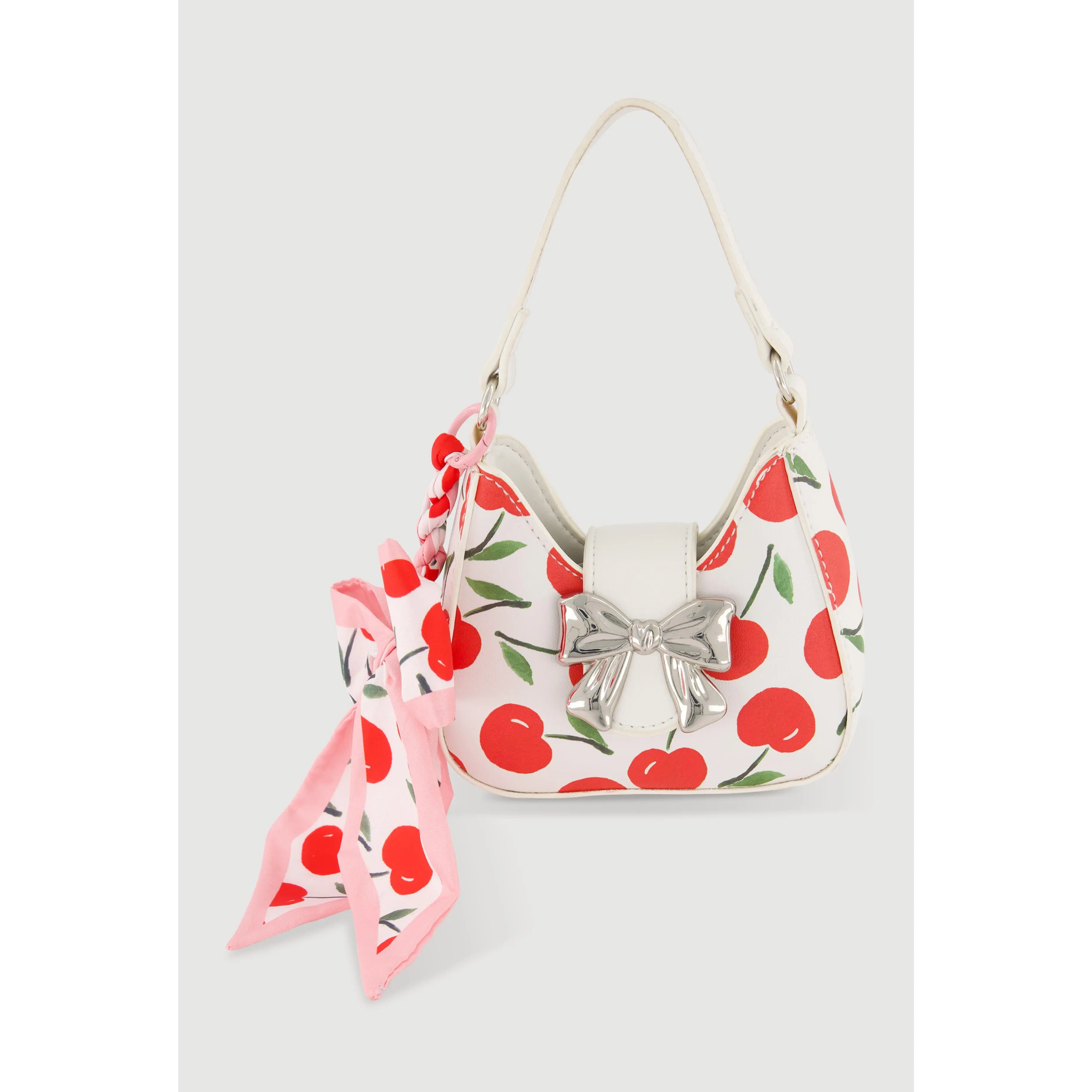 Girls Cherry Print Handbag with Bow Charm