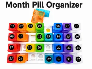 Month Pill Organizer , Twice Daily Use,1 Set 30 Day Pill Box Organizer with 32 Removable Compartments, Includes Number and Date Stickers,Pill Box for Fish Oil, Vitamins, Supplements, Medication