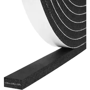 Weather Stripping Door Seal Strip, 1/2In x 1/4In x 33FT Self Adhesive Foam Tape for Door Window Insulation Soundproofing Weatherstrip, High Density Foam Seal for Doors Windows Furniture