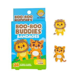 (Tiger + Lion) Boo Boo Buddies Kids Adhesive Bandages, Kids Self-Adhesive Sterile Bandages Pack for Toddler Girls & Boys, Adults First Aid, Protect Scrapes and Cuts | 24 Pcs