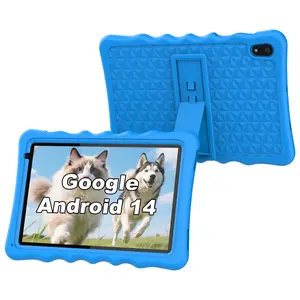 BBYBUO 10.1 Inch Android 14 Kids Tablet with Silicone Case 8GB RAM 32GB ROM Light Blue Educational Apps Shockproof Design TF Card Slot Cellphone Tablet