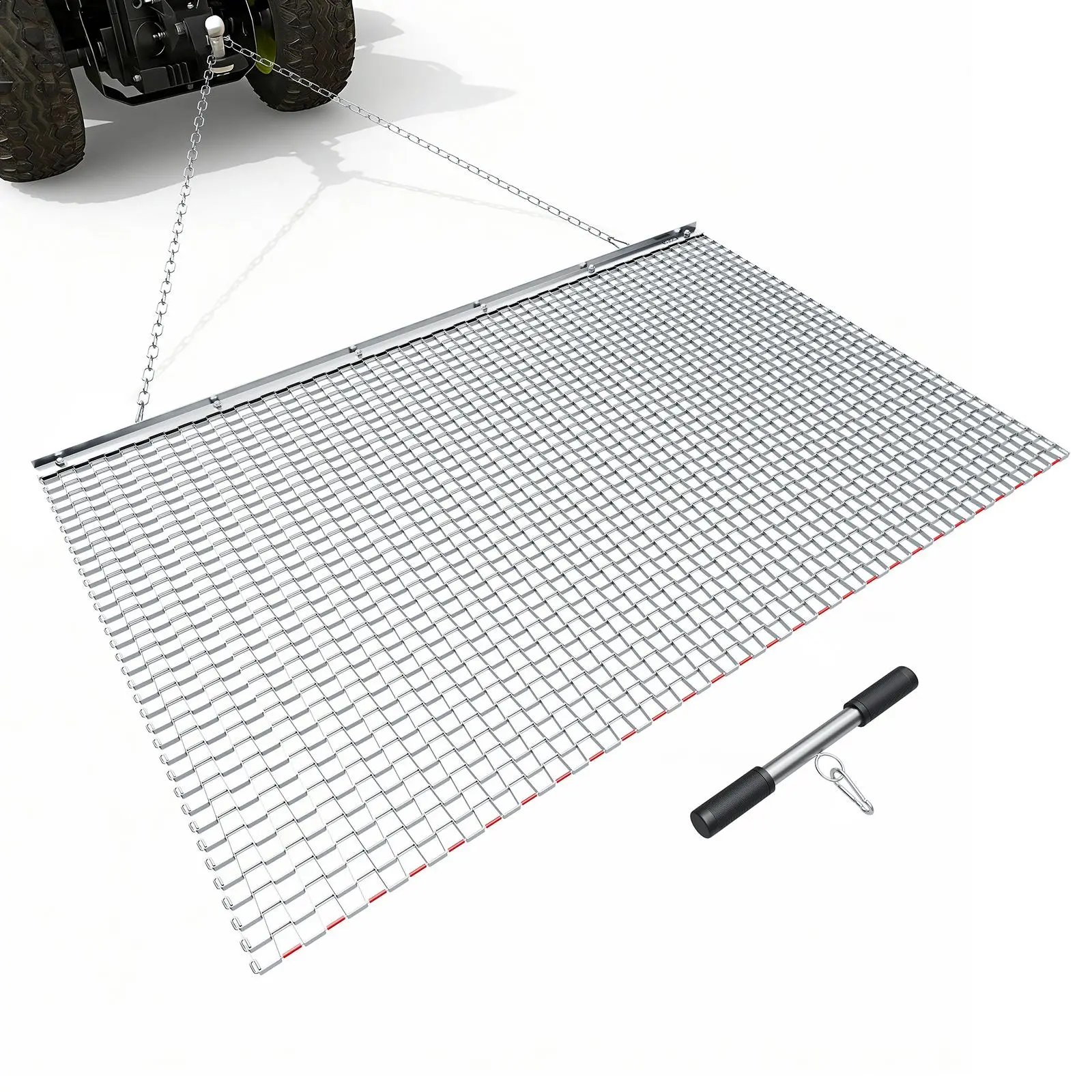【SummerFinds】VEVOR Drag Harrow, 5 x 3 ft, High-Efficiency Chain Harrow Rake, ATVs UTVs Tractors Attachments, Durable Galvanized Steel Mesh Drag Mat with Towing Chain, for Gravel Driveway Ruts Farm Field Leveling