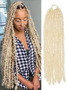 20 Inch Black Pre-Twisted Butterfly Locs Crochet Hair Butterfly Distressed Braids Hair 1 Packs Pre-Looped Messy Distressed Faux Locs Crochet Hair Braids Extensions Soft Locks Curly Braid Synthetic Hair For Women
