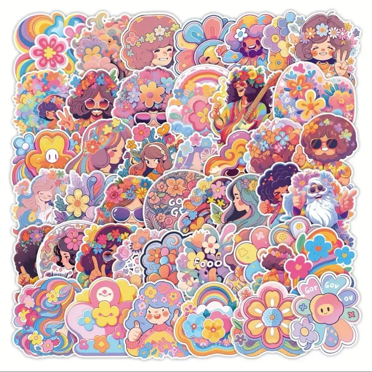 50 pack of cute pastel hippie stickers and decals. Waterproof. No Duplicates