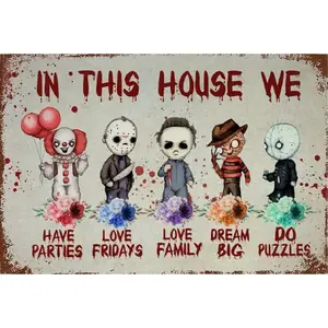 12x8 Inch Metal Plaque, Halloween Theme, Durable & Easy Install, Perfect for Home, Cafe, Garage, Bedroom, Balcony, Garden Decor