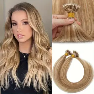 Lucile Remy Hair Straight Wave Nano Ring Tip Micro Beads Real Remy P27/613 Colored Human Hair Extensions 18 22 Inches Nano Tip Extension for Black Women
