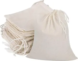 Natural Unbleached Cotton 20 Pcs Muslin Drawstring Bags for Straining Herbs, Cheesecloth, Coffee, Tea, Spices