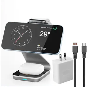 The latest 3-in-1 magnetic charger, compatible with iPhone, Samsung, Xiaomi, Huawei and other mobile phones, includes a 15W wireless fast charging stand, a rotating phone stand, and a portable charging station.