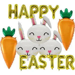 Easter Balloons  Happy Easter Letter Balloon Bunny Balloons Carrot Balloon for  Themed Party Birthday Party Supplies Decorations Party Balloon Sets-16 PCS