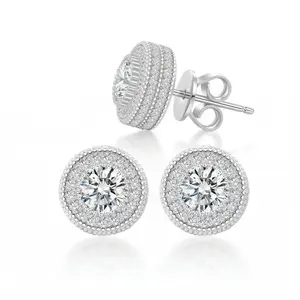 GRA Certified Brilliant Cut Moissanite Earrings, DDMS0007 D Color VVS1, Rhodium Plated 925 Sterling Silver