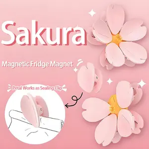 Magnetic Cherry Blossom Refrigerator Sealing Clips, 2 Sets Petal Seal Clips, Creative High-End Design, Beautiful Fridge Magnets