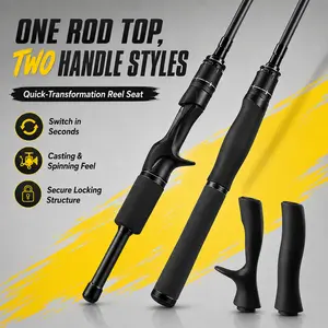 TRONMER Carbon Fiber Fishing Rod with Convertible Handle, Medium Power Fast Action fishing pole, Ceramic Guides, Perfect for Casting & Spinning