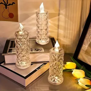 2/3 LED Candle Lights with Rose Pattern, Battery Operated Decorations for Birthdays and Weddings, Colorful Glowing Candles for Parties