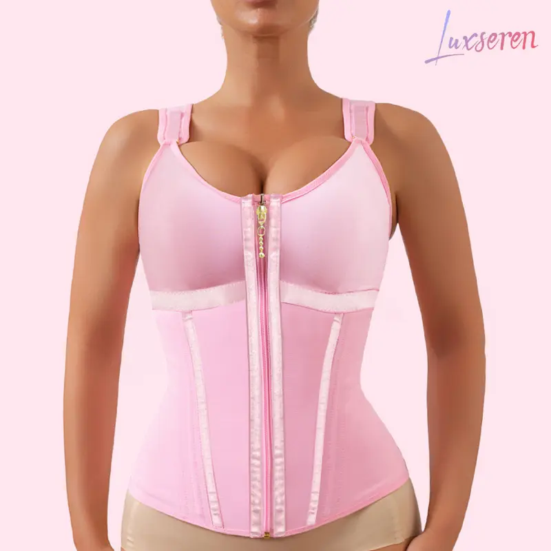 LUXSEREN Women's Adjustable Strong Waist Trainer Corset - Colombian Faja Body Shaper with Zipper, Wireless Push-Up Bra for Sports Workout, High-Waist Tummy-Control Shapewear Belt