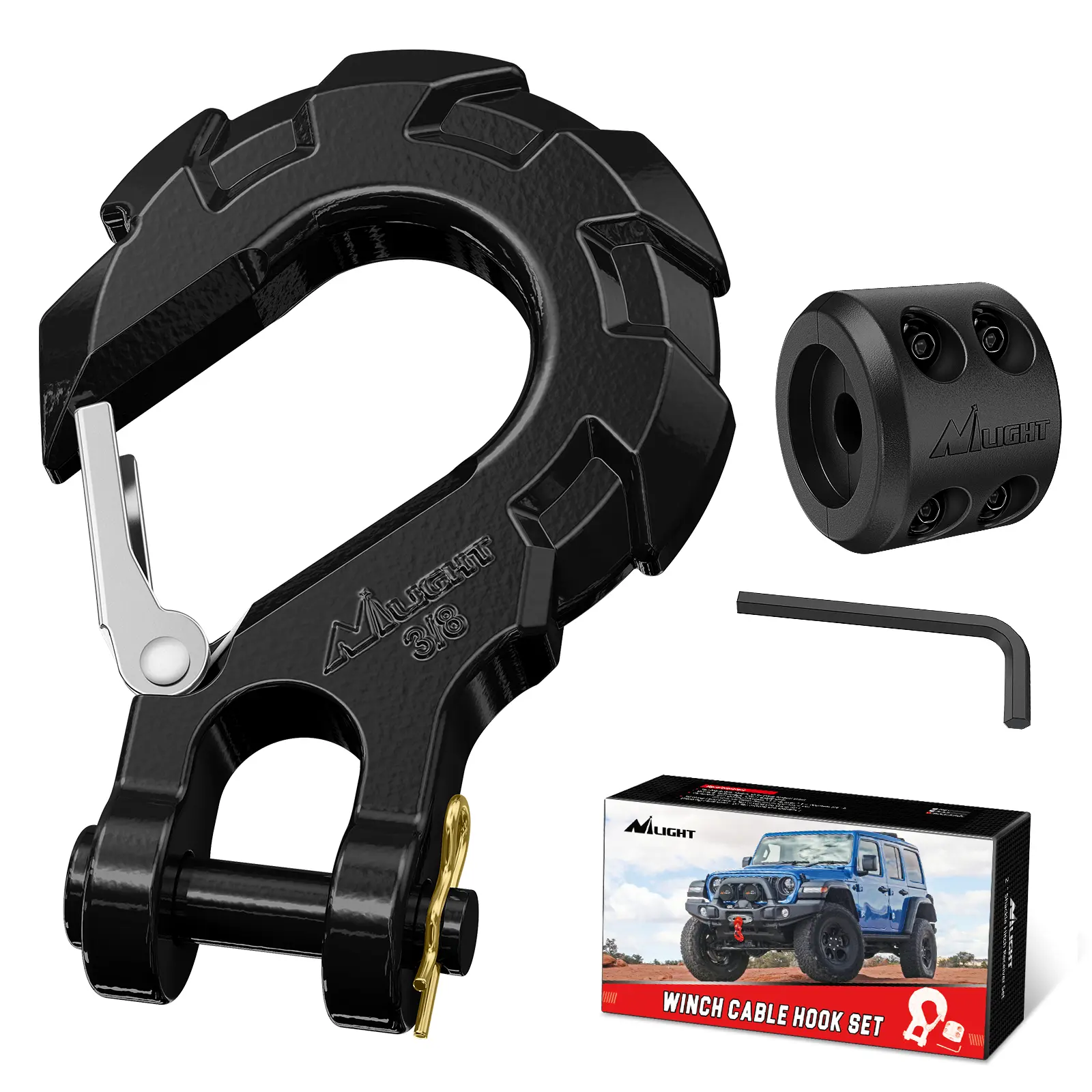 Nilight Heavy-Duty Forged Alloy Steel Winch Strap Hook, 3/8 in, 35,000 lbs Capacity, Black, Spring Latch, Synthetic Rope-Compatible, Easy Installation, for ATVs, Trucks, Off-Road Enthusiasts