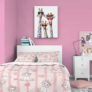 Giraffe Family Canvas Wall Art Animal Poster Prints Picture With Frame for Living Room Bedroom Nursery Office Kids Room Decor Gifts for Boy Girl and Babies(Lovely Giraffe, 16inchx12inch)