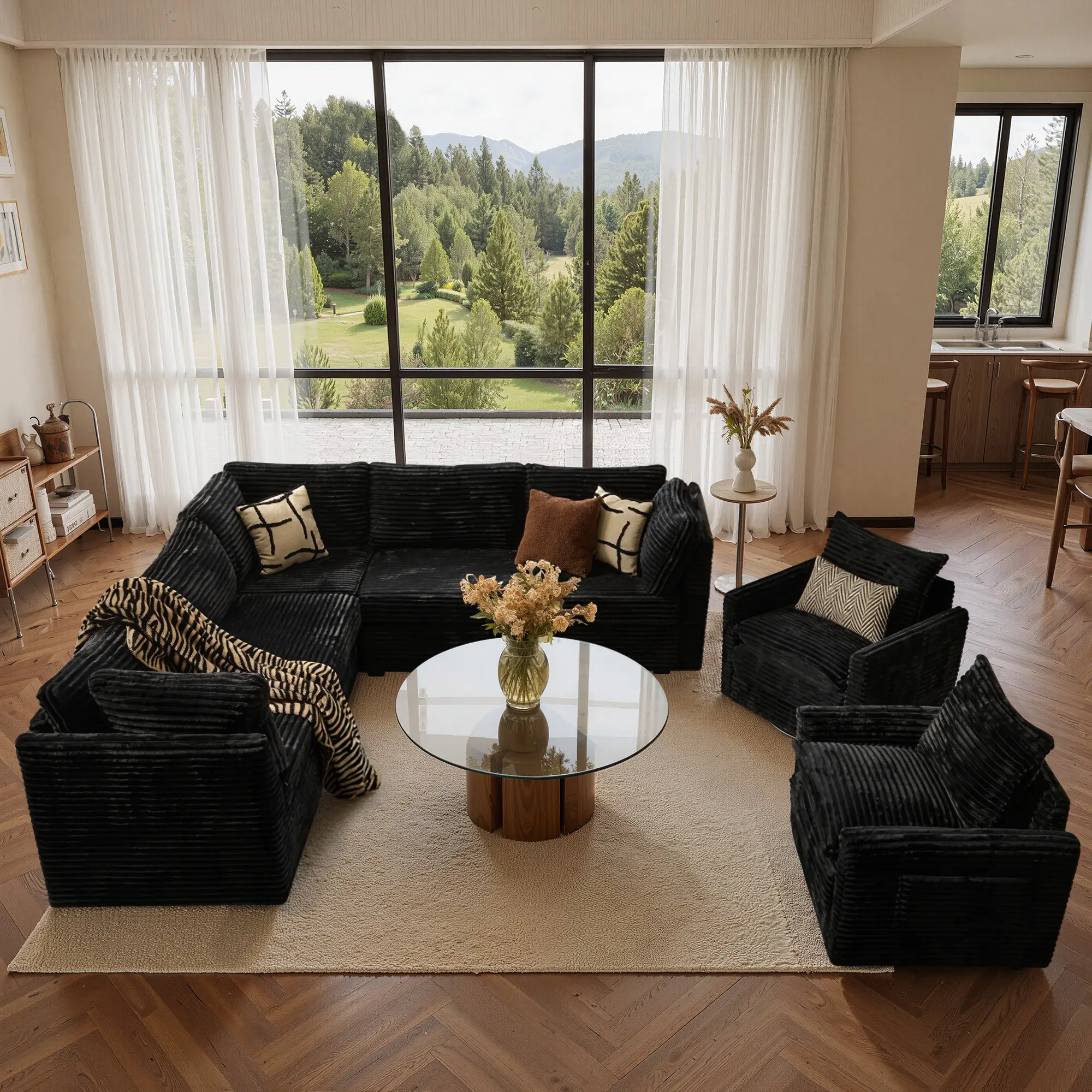 HOOOWOOO 7 PCS Modular Sectional Sofa with 2 Swivel Chairs Set, L Shaped Comfy Cloud Couch, Deep Seat Couches With Throw Pillows  for Living Room,【7 Packages Shipping】Easy Assembly, Free Combination