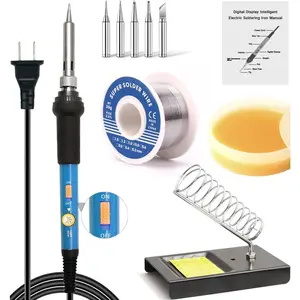 Electric Soldering Iron Kit, Soldering Tool with Switch, Includes Solder Wire, Flux Paste, Soldering Iron Stand, Sponge, 5 Soldering Tips [110V US Plug]