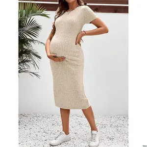 tiktokMaternityCasualCrewNeckBodyconMid - LengthPregnantWomenDress