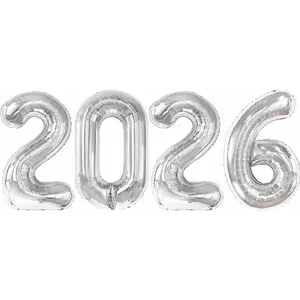 Silver 2026 Balloons New Years Balloons 2026 Balloon Nnumbers for Happy New Year Decorations 2026 Signs Graduation Anniversary Balloons Decor
