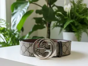 Pre-owned Gucci Monogram Canvas and Leather Belt with Heart Print