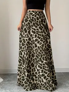 Women's Fashion Leopard Print Commuter Maxi Skirt, Trendy Leopard Design, Versatile Daily Wear, Suitable for Various Occasions Nk-Wry563