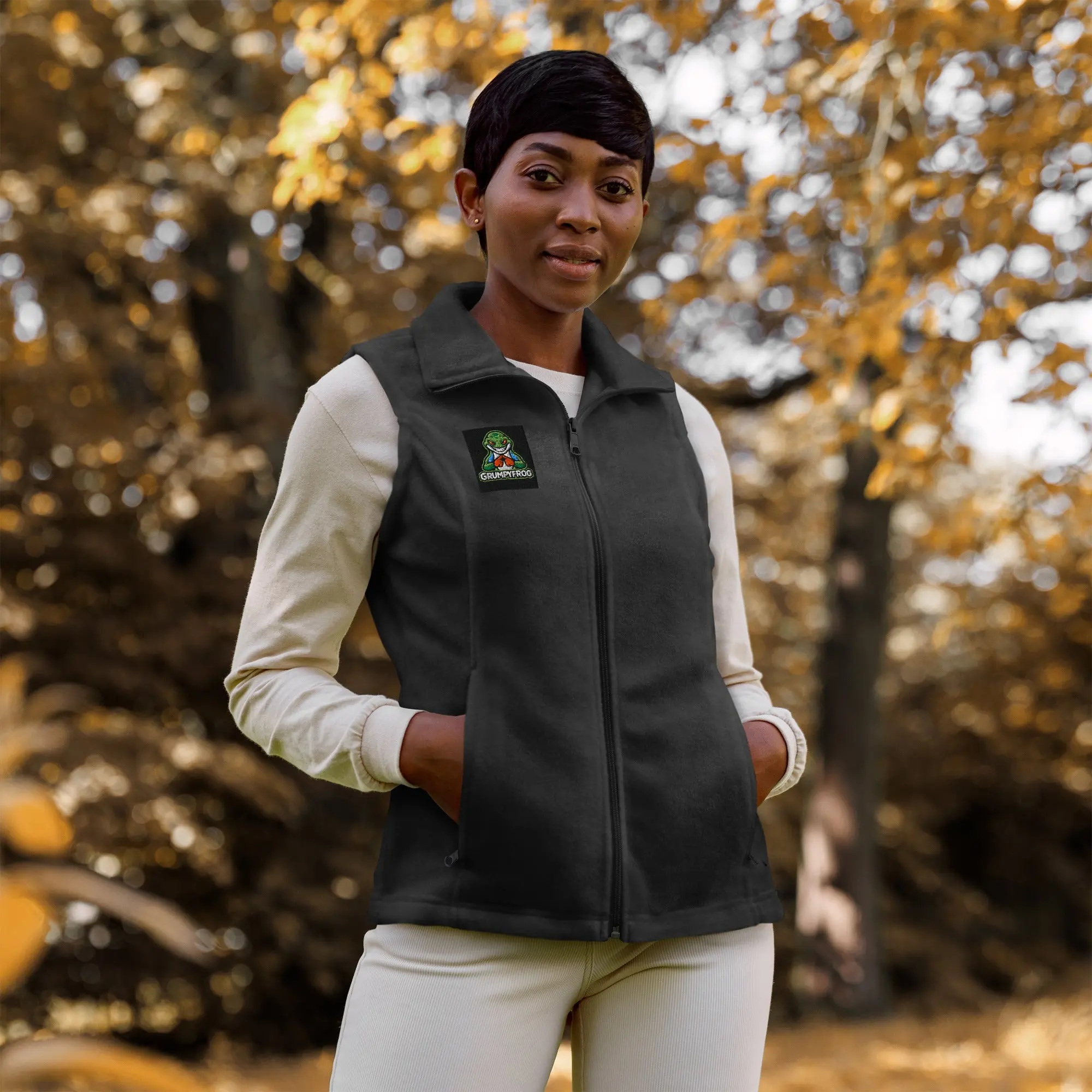 Women’s Columbia Fleece Vest with Embroidered Grumpyfrog Logo – Warm Hiking & Outdoor Layer