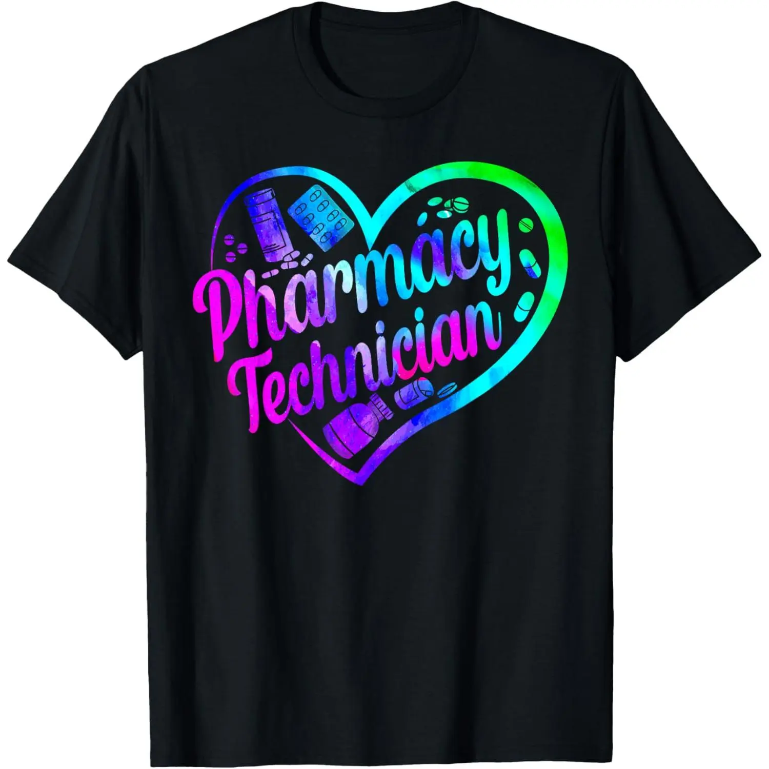100% Cotton Pharmacy Tech Technician Pharmacist Student Heart Watercolor T-Shirt