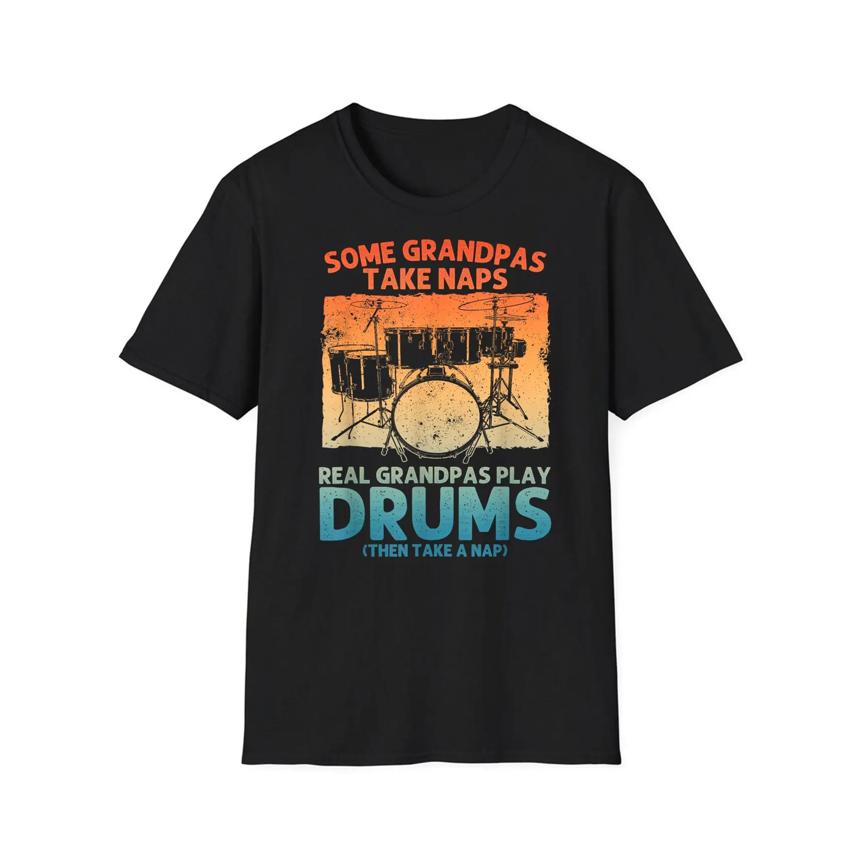 Funny Drummer Art for Grandpa Men Drumline Drumming Drummer T-Shirt Casual Crew Neck, Short Sleeve T-Shirt
