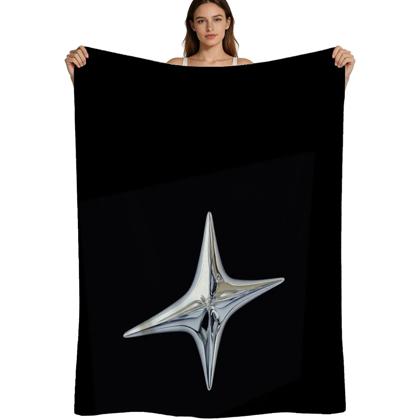 Modern Minimalist, Warm Flannel Blanket, Shiny Silver Star Pattern, Soft Brushed Fabric Texture, For Bedroom Or Living Room Decor, 4 Sizes Available Single Pack