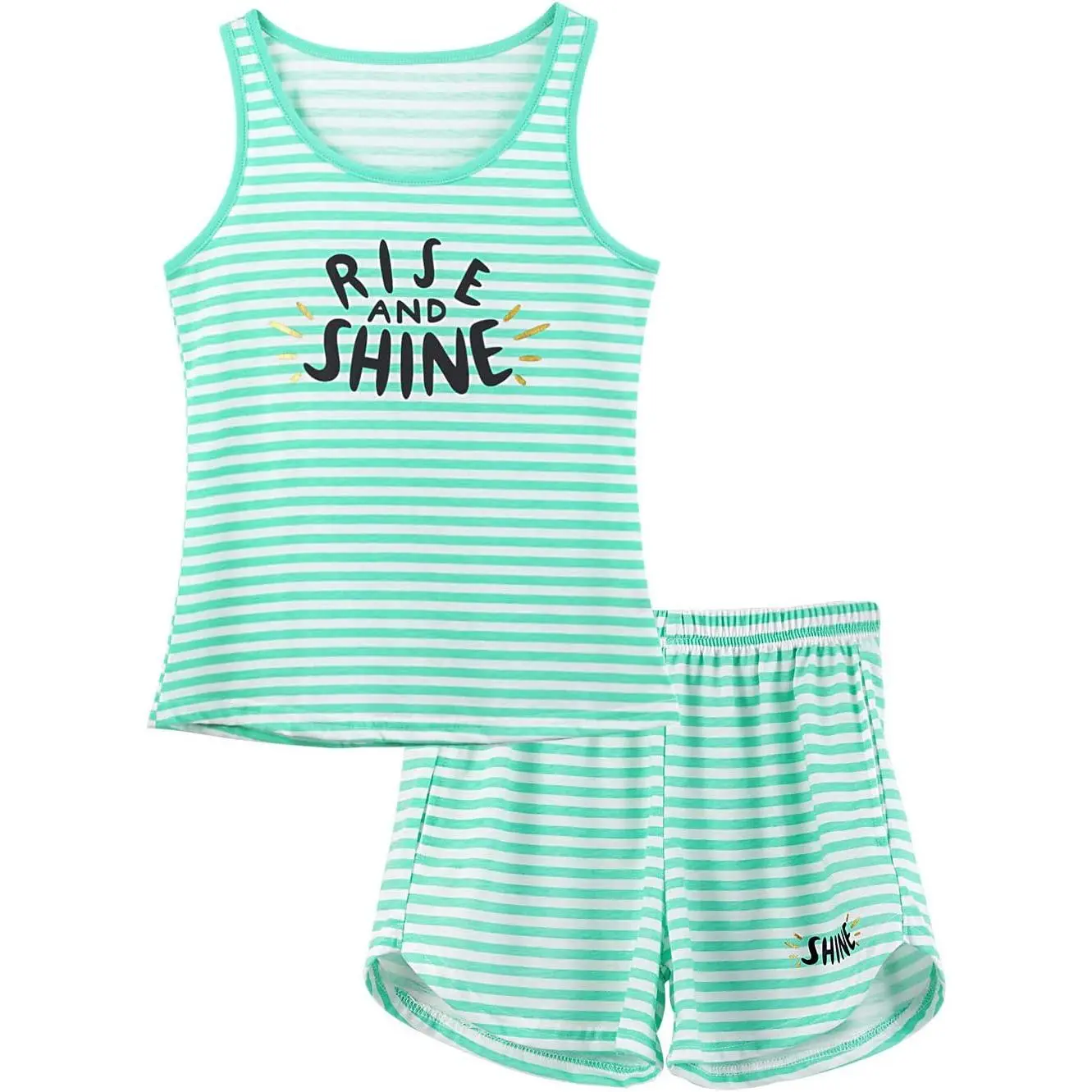 L-NG007  Girls Tank Top Pajamas – Size 6 8 10 12 14 16 18 Summer Shorts Stripe PJS Set Big Kids Clothes for Tween/Teens Sleepwear Nightgown