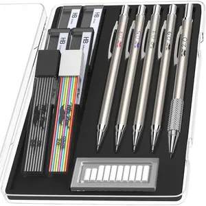 - Metal Mechanical cil Set with Lead and Eraser Refills, 5 Sizes, 0.3, 0.5, 0.7, 0.9, 2mm, Drafting, Sketching, Architecture, Drawing Metal Mechanical cils