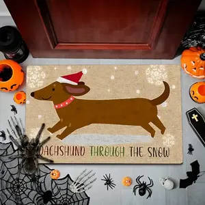 Non-Slip Polyester Tufted Christmas Dachshund Door Mat, Machine Washable Low Pile Stain Resistant Holiday Runner for Home Decor, Ideal for Christmas, Halloween, Thanksgiving