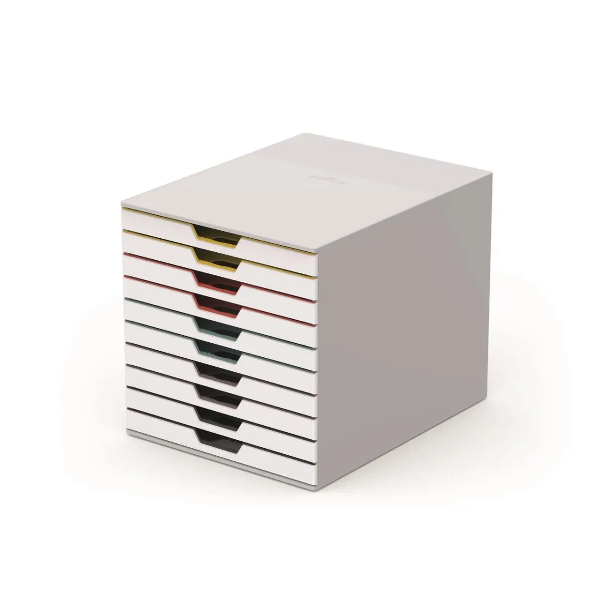 212 MAIN Premium Quality Plastic Desktop Storage Box - 10-Drawer Organizers with Colorful Drawers, Durable Office Desk Accessory, White & Multi-Color Mix, Drawer Stops