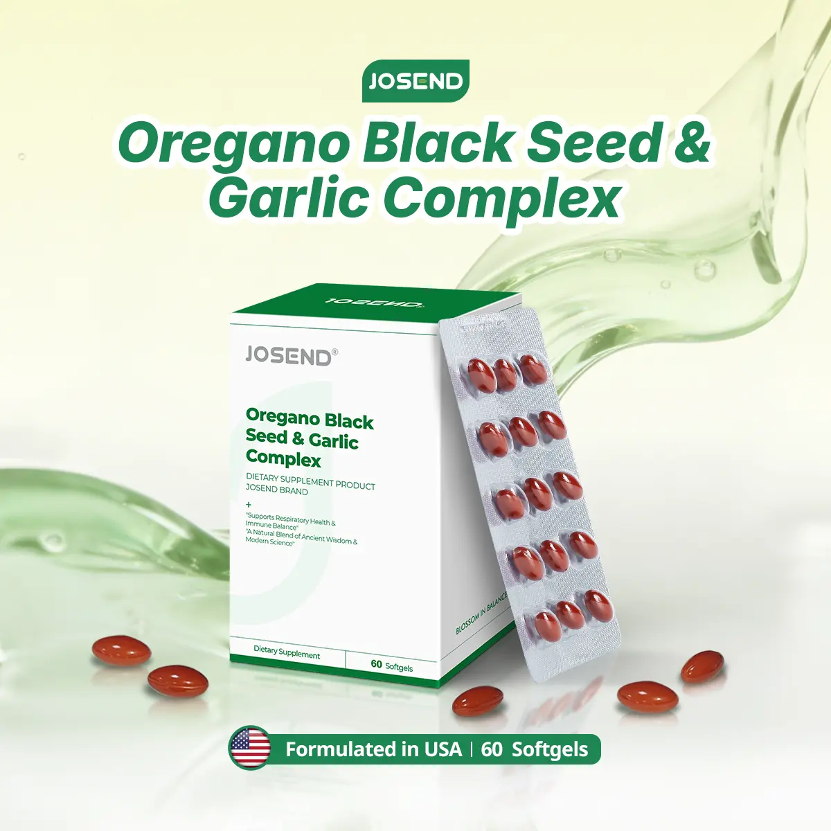 JOSEND 3-in-1 Potent Defense Support - Oregano Oil, Garlic & Black Seed Oil Complex - All-in-One Daily Vitality Ritual - 60 Softgels (30-Day Supply)