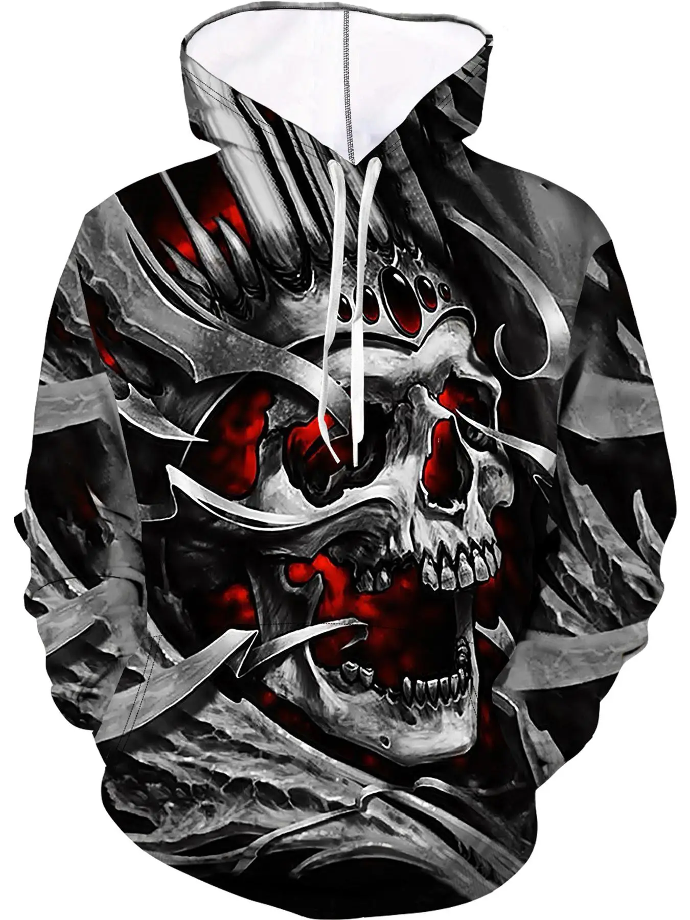 Unisex Men's Halloween Skull Print Drawstring Hoodie, Fashion Essentials Hoodie, Casual Long Sleeve Pocket Hooded Sweatshirt for Spring & Fall, Men's