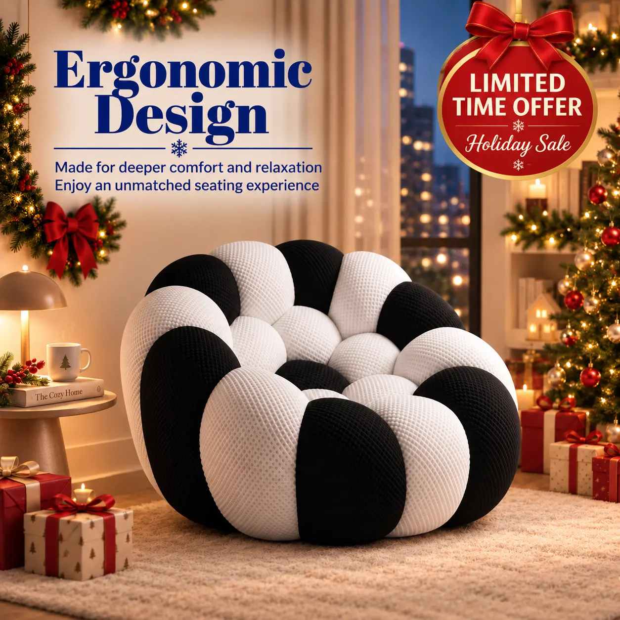 【Christmas Gift】Modern Lazy Floor Sofa, 3D Honeycomb Form Bean Bag Couch, Ergonomic High-Density Foam Lounger with Back & Lumbar Support, Soft Fabric Pet-Friendly Breathable Cover - Small Space Fit for Living Room, Bedroom