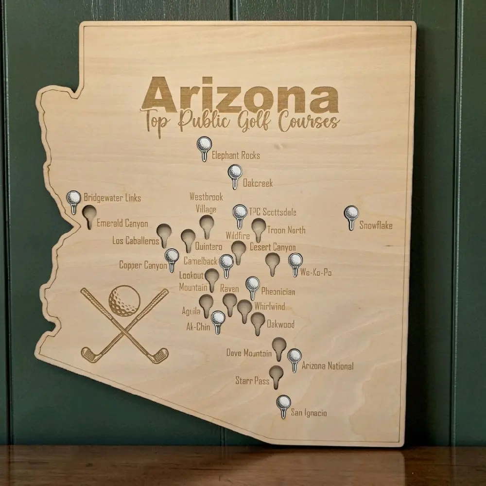 Golf Course Map by State! Top Public Golf Courses with Golf Ball Cutouts to Mark the Courses You've Completed!