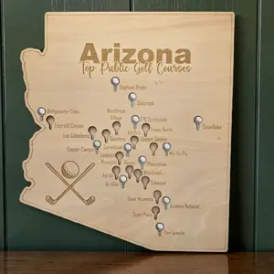 Golf Course Map by State! Top Public Golf Courses with Golf Ball Cutouts to Mark the Courses You've Completed!