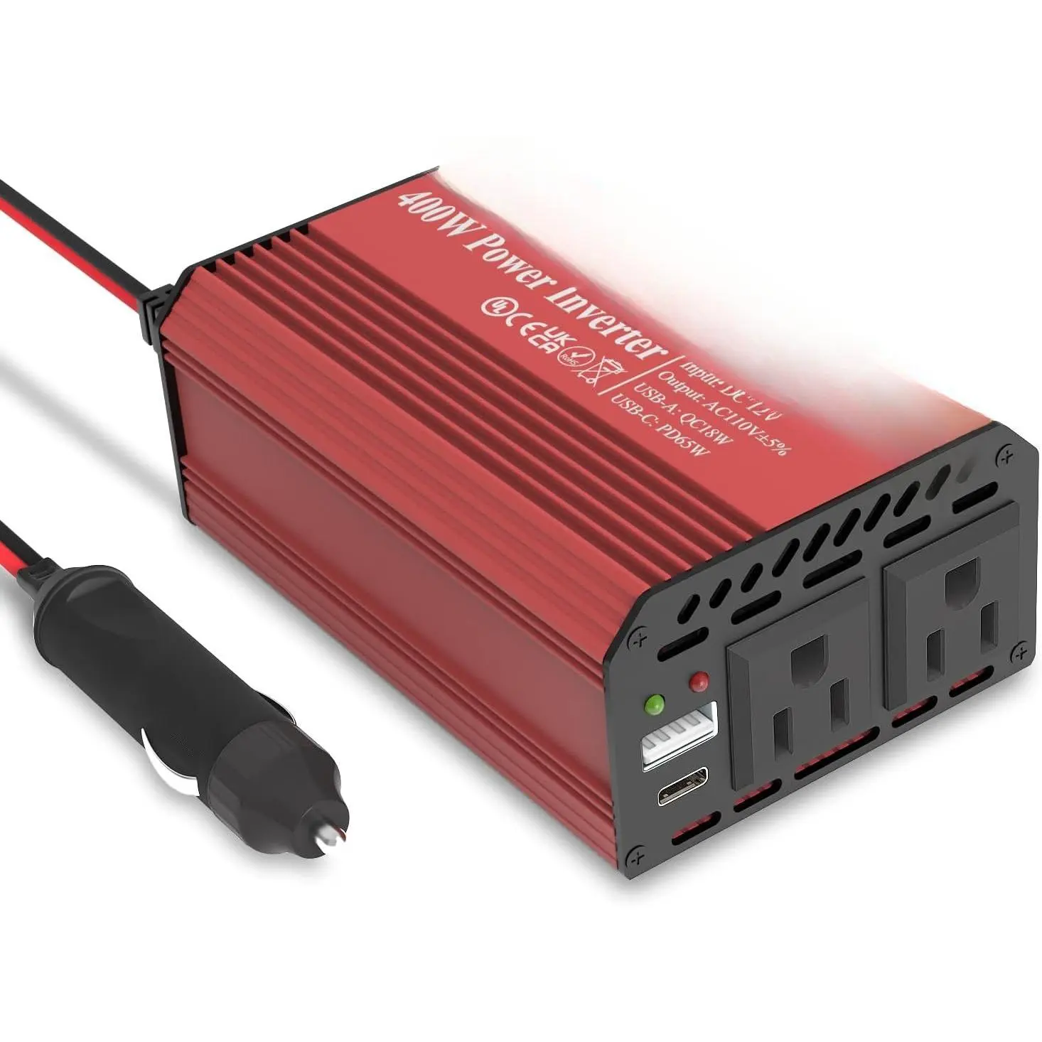 400W Power Inverters for  - DC 12v to 110v AC  Inverter Converter, USB-A, PD 65W USB-C Ports, Dual AC Adapter for Air Compressor Laptops