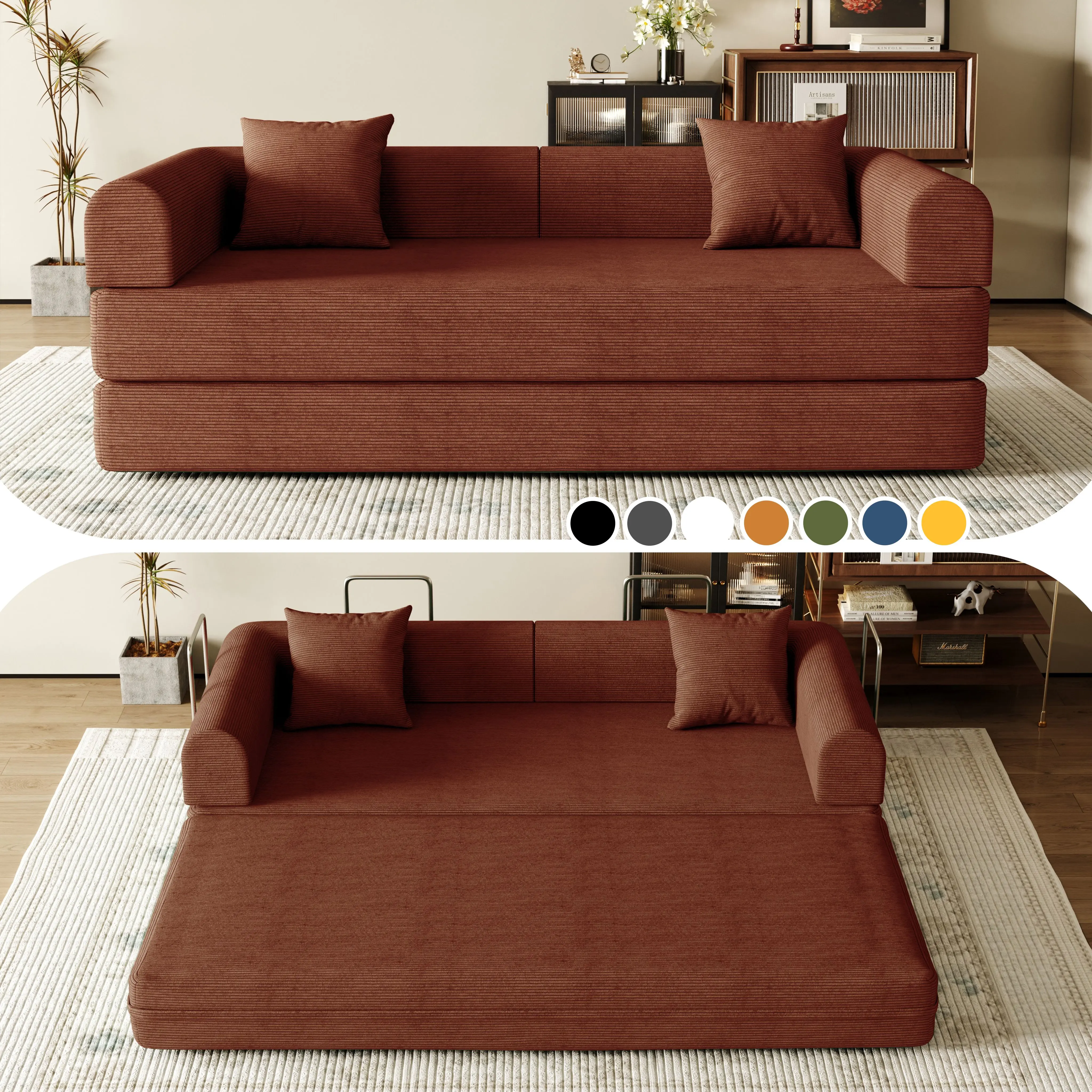 Sofa Bed 79/59/53/32 “ Foldable Deep-Seat Plush Modular boneless Sofa Single Seat No Assembly Required Suitable for Living room/Bedroom/Apartment 03OG