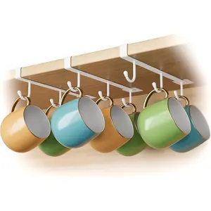 Mug Hooks for Cabinet, Clip- Shelf and Only Fits Flat Cabinet Without Any Lip, 3 count Mug Holder No Drilling Free